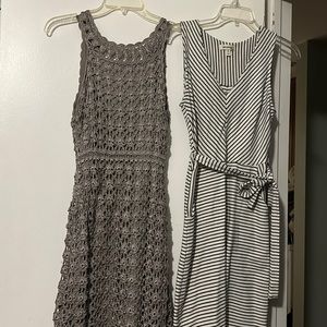Silver dress and white and black striped